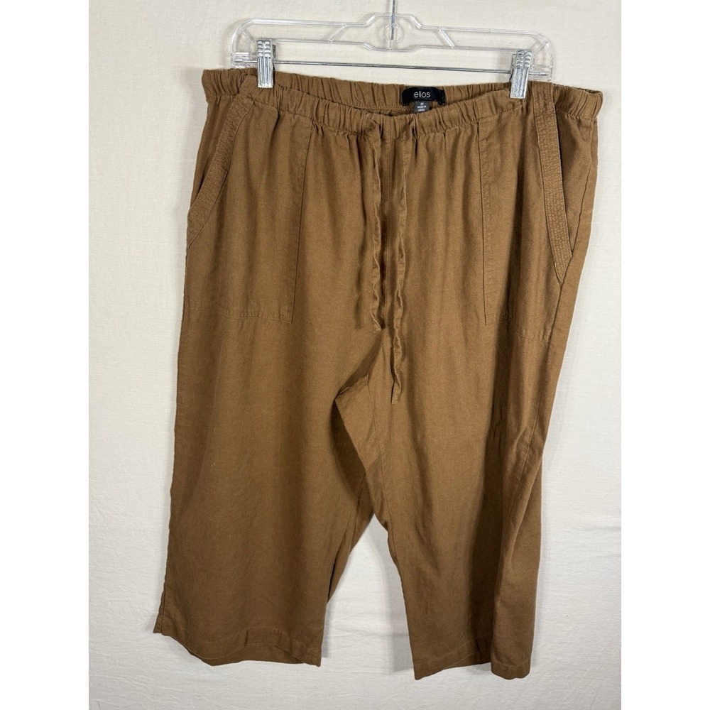 Ellos Womens Linen Blend Pants Size 20 Brown Wide Leg Pull On Elastic Waist Boho